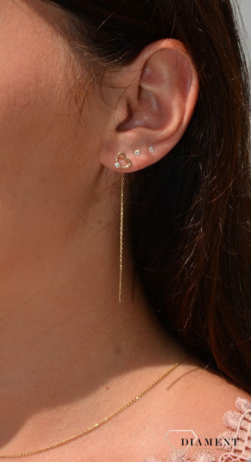 Kolczyki złote przeciągane serduszka z cyrkonią 585.jpg